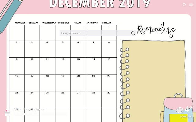 December 2019 Calendar New Tab, Wallpapers HD