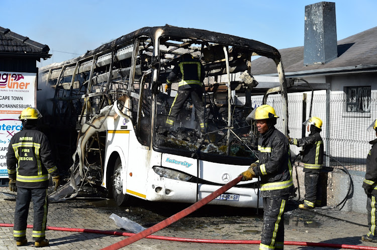 Police are investigating a case of arson after an Eagle Liner/Intercity Xpress bus was set alight, allegedly by an aggrieved passenger