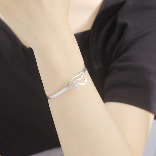 Title 6, Titanium Steel Horus Eye Open-Ended Bracelet Op...