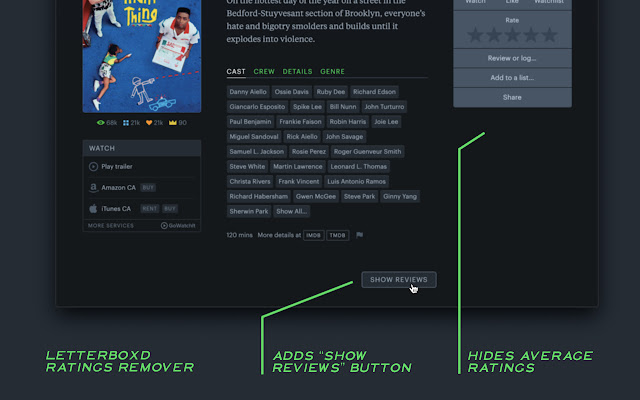 Letterboxd Ratings Remover chrome extension