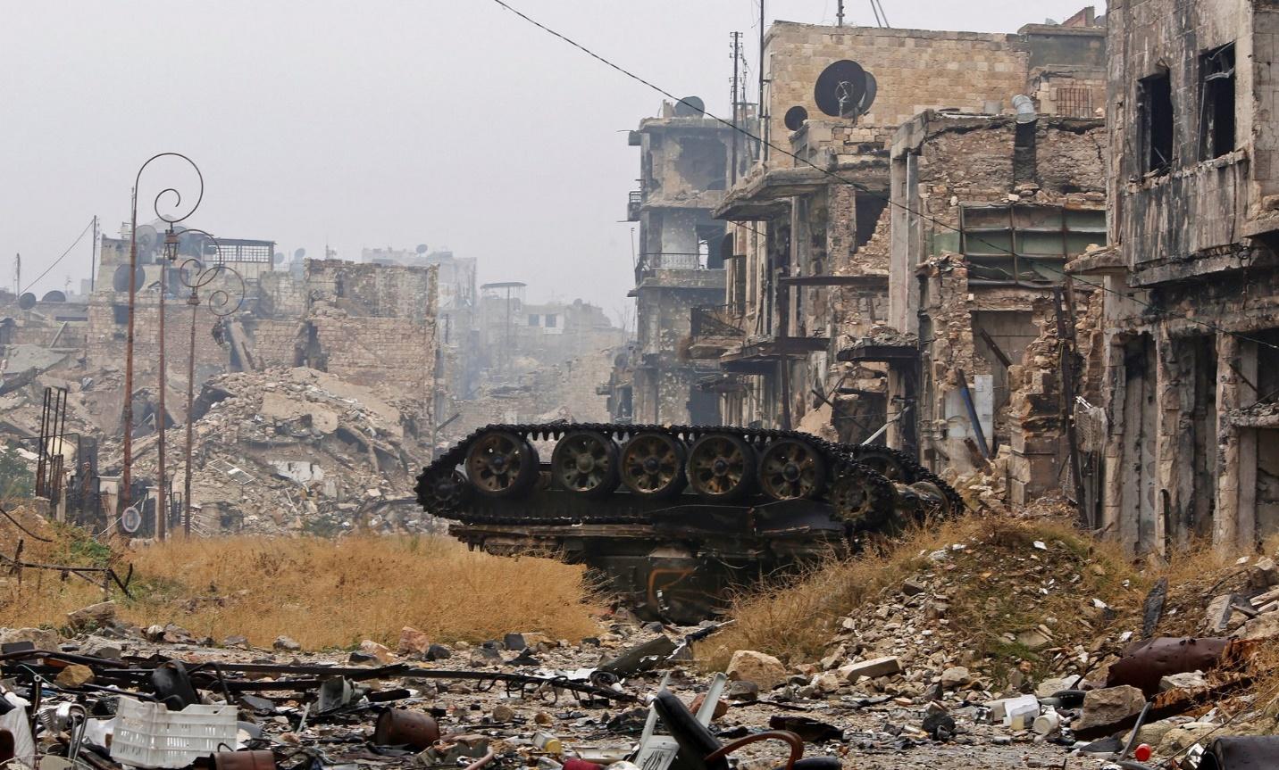 Syrian T-55 tank blown upside down in the ruins of Aleppo - 2016 - Imgur