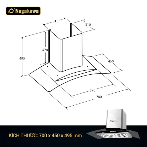 Máy hút mùi cảm ứng cao cấp Nagakawa NAG1857-70CM