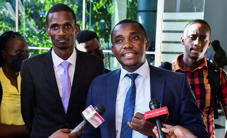 Ugandan human rights lawyer and activist talks to the media after filing a petition challenging the signing of the new Anti-homosexuality law by President Yoweri Museveni, at the constitution court in Kampala, Uganda May 29, 2023.