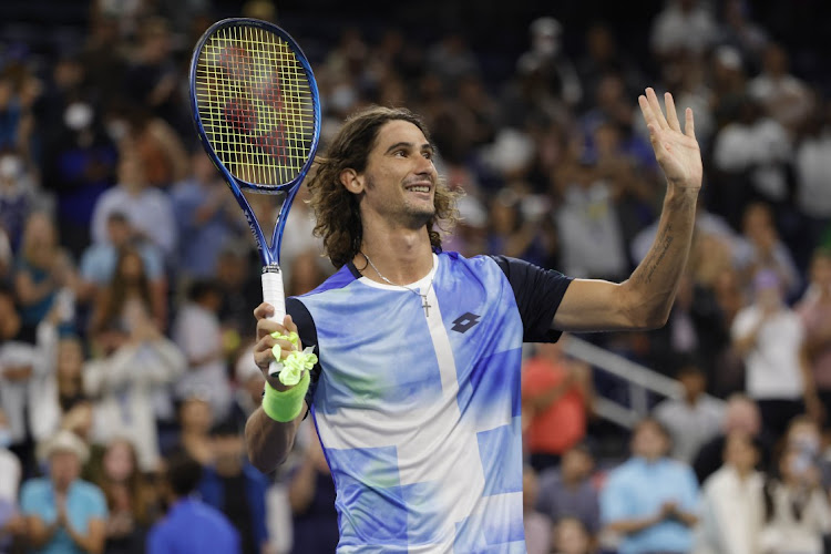 Lloyd Harris waves to the crowd after his match against Denis Shapovalov of Canada at the 2021 US Open tennis tournament. Picture: GEOFF BURKE/USA TODAY SPORT