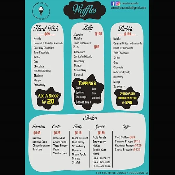 Cremelicious menu 