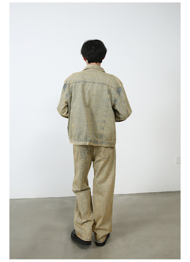 Title 11, Washed Distressed Yellow Mud-color Straight Jea...