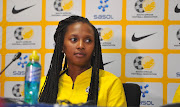 Nozipho Mbatha of Sasol Banyana Banyana speaks to the media. 