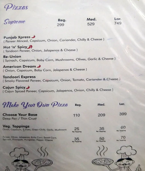 Captain Sam's menu 