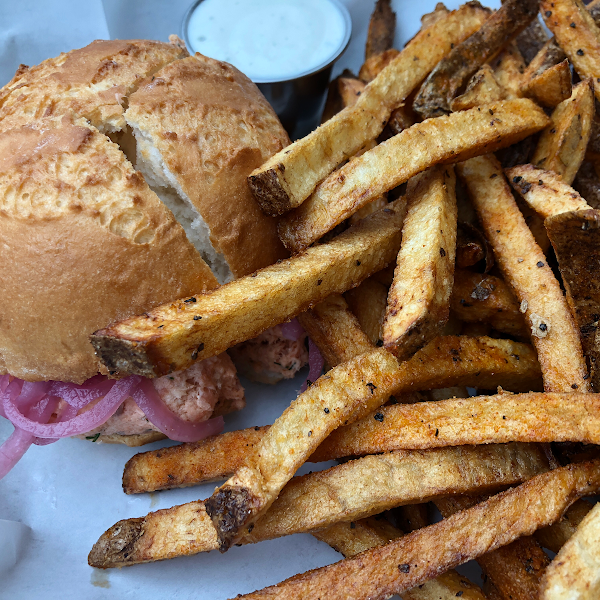 GF Salmon sliders with amazing fries