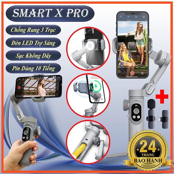 Gymbal Điện Thoại Smart X Pro - Tích Hợp Sạc Không Dây - Pin 3200 Mah, Gậy Quay Phim Chống Rung Hỗ Trợ Lên Tới 14Pro Max