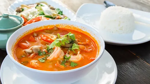 Exotic Vegetable In Red Thai Curry With Steamed Rice