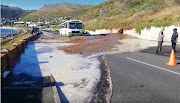 Main Road, between Glencairn and Simon's Town, was closed by a torrent of water and mud caused by a burst water main on January 10 2020.