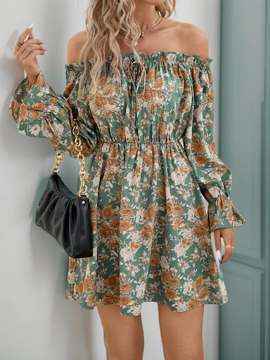 Title 5, Season V-neck Womens Long-sleeved Printed Dres...