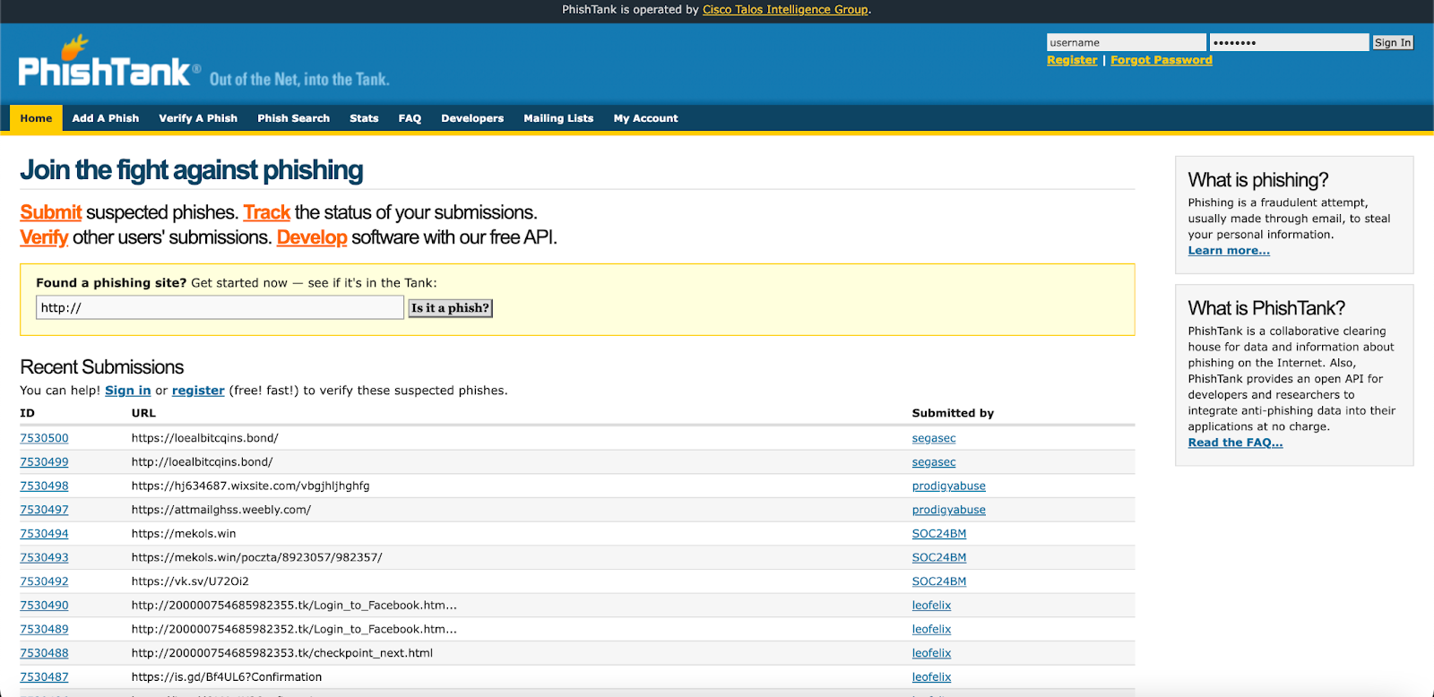 OSINT feed PhishTank