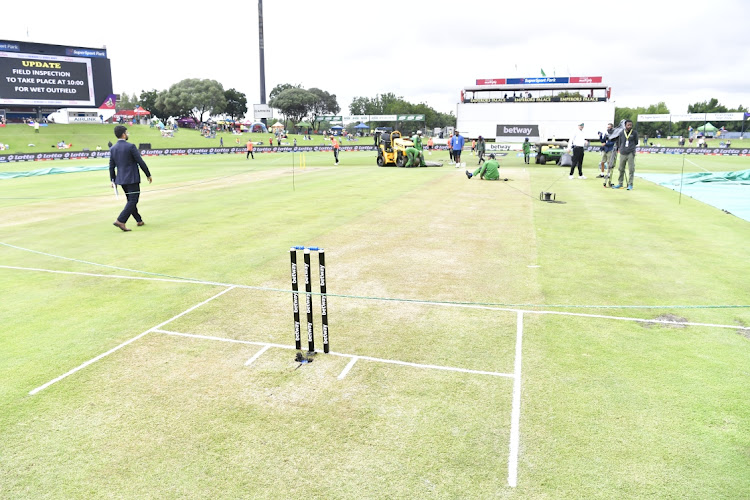 Pitch preparations ahead of day 1 of the first Test match between the Proteas and India at SuperSport Park in Centurion on Tuesday.