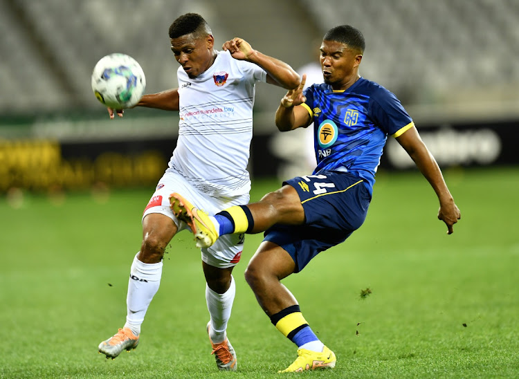 Thabiso Lebitso of Chippa United and Lyle Lakay of CTCFC during the DStv Premiership match between Cape Town City FC and Chippa United.