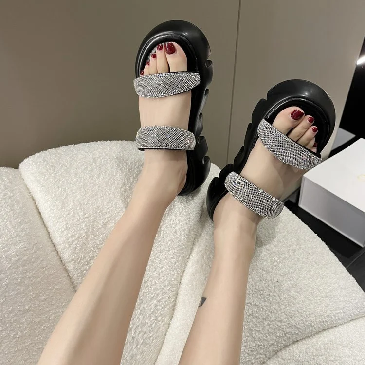 Sandalias de plataforma para mujer con pedrería para verano, versátiles y elegantes, perfectas para cualquier atuendo al aire libre.