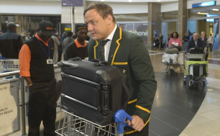 Coenie Oosthuizen of the Springboks during the South African national men's rugby team arrival at OR Tambo International Airport on August 29, 2017 in Johannesburg, South Africa.