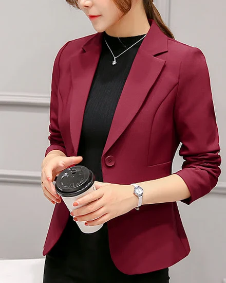 Women's Blazer 2022 Red Long Sleeve Blazers Pockets Jacke... - 3