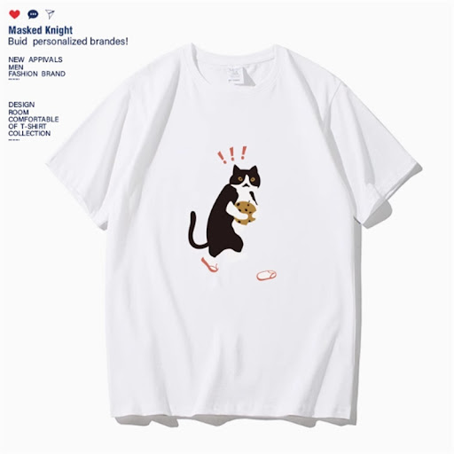 Title 3, Cat Print Short Sleeve Loose-fitting Casual Rou...