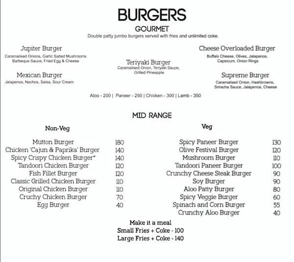 Planet Burger menu 