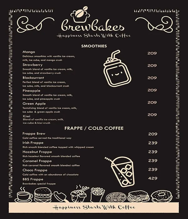 Brew Bakes menu 