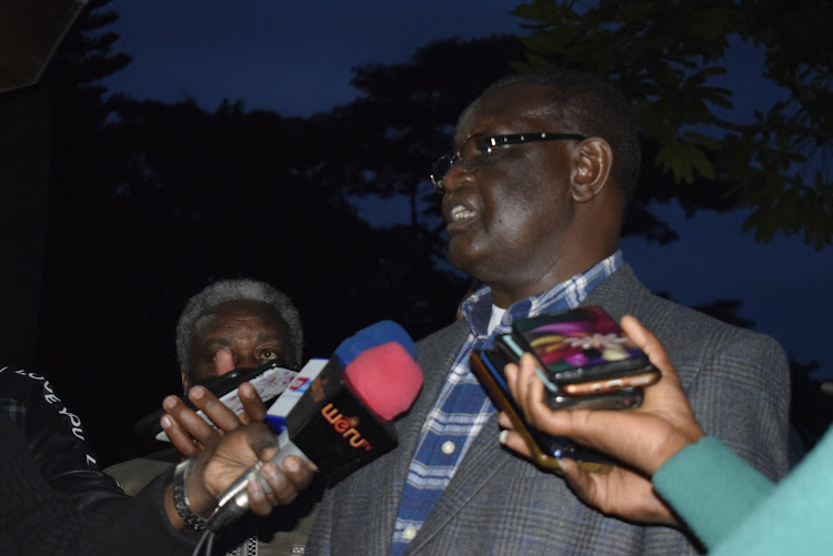 Meru Governor Kiraitu Murungi addresses the press on Mount Kenya East political realignment on Saturday at his residence in Kiigene, South Imenti.