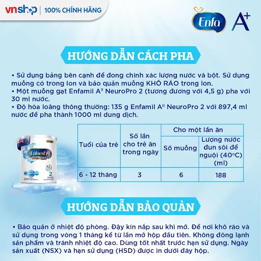 Sữa bột Enfamil A2 Neuropro 2 cho trẻ từ 6 - 12 tháng tuổi – 350g