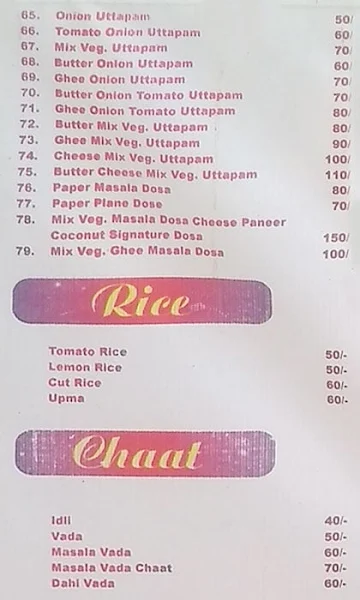 Mr & Mrs Idly Dosa menu 