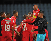 Sebastian Lucas of The Magic FC players celebrates after scoring a winning penalty during the Nedbank Cup Last 32 match between Maccabi FC and The Magic FC 29 January 2019 at Dobsonville Stadium.