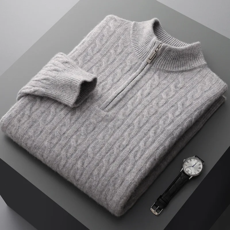 Heren trui van pure wol met halve col, comfortabel en stijlvol. Ideaal voor de winter, warmte en elegantie gecombineerd.