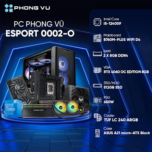 PC PV Esport 0002-O (Intel Core i5-12400F/2 x 8GB/512GB SSD/GeForce RTX 4060/Free DOS)