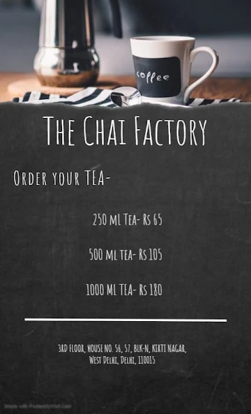The Chai Factory menu 