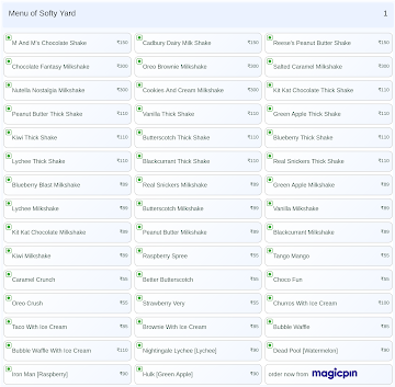 Softy Yard menu 