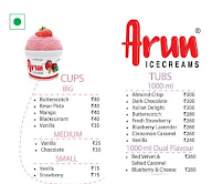 Arun Ice Creams menu 1