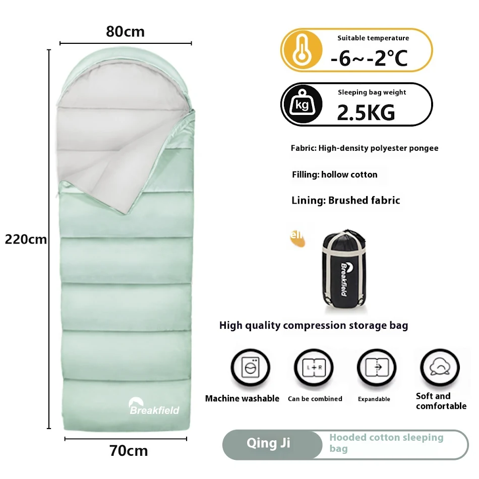 Outdoor camping dikke waterdichte katoenen slaapzak vier seizoenen machine wasbaar koppelbaar ideaal.