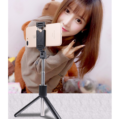 Title 2, Apple compatible Bluetooth selfie stick tripod....