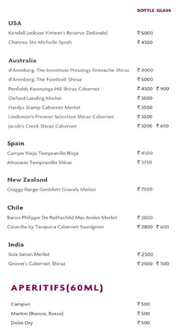 Infinity - Crowne Plaza menu 