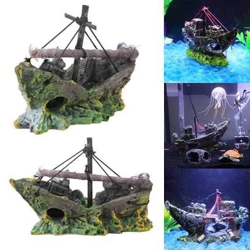 Aquarium Fish Tank Decorations Landscape Pirate Ship Wreck Ship Vintage Resin Design Boat Aquarium Accessories Home Deco