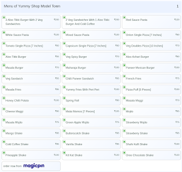 Yummy Shop Model Town menu 