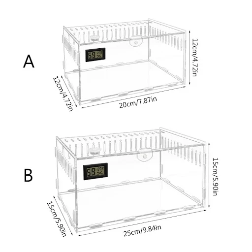 Reptiles Feeding Box Acrylic Terrariums Container for Spiders Lizards Small Pet Mini Habitat 2 Size