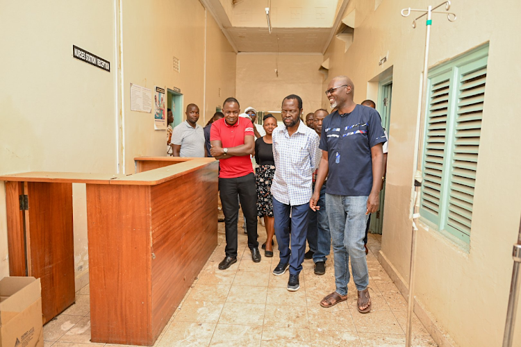 Kisumu Governor Anyang' Nyong'o accompanied by county leaders inspect potential sites for the advanced Bone Marrow Transplant and Hematology Centre on April 13, 2024.