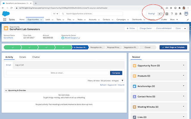 Salesforce Sharing Button chrome extension