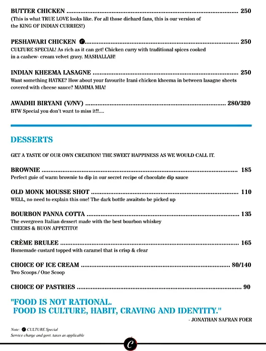 Culture Pune menu 