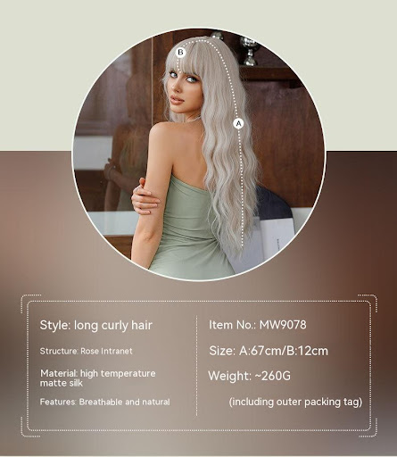 Title 1, Silver Pink Curly Long Hair Full-head Wig, natu...