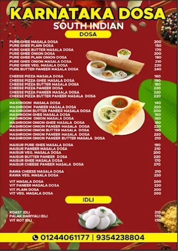 Karnataka Dosa menu 