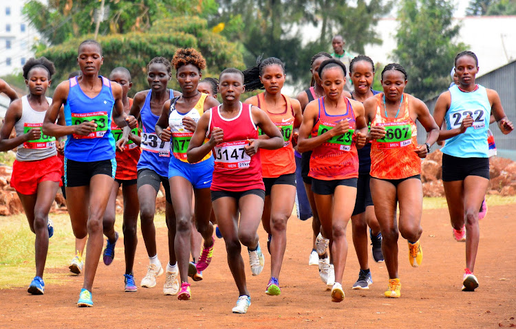 Athletes compete in 10km senior women's race during the Nairobi region cross country championships at Nairobi West Prisons on Sunday.