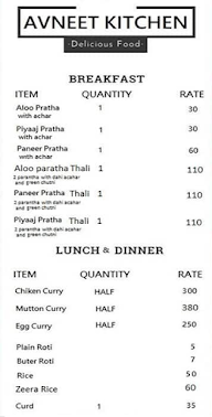 Avneet Kitchens menu 1