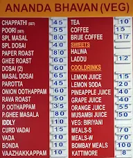 Ananda Bhavan menu 1