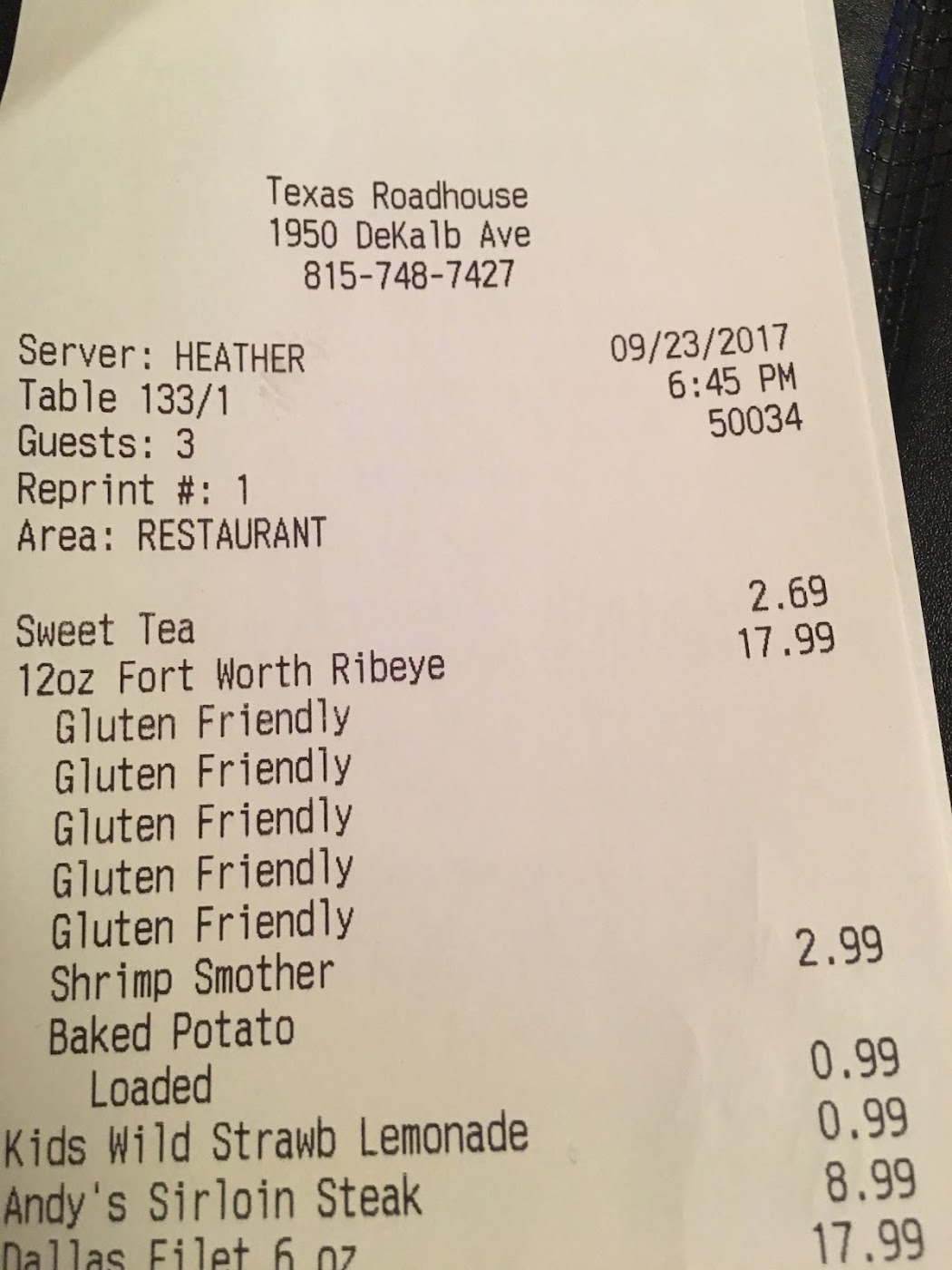 Texas Roadhouse Gluten Free Sycamore 2020